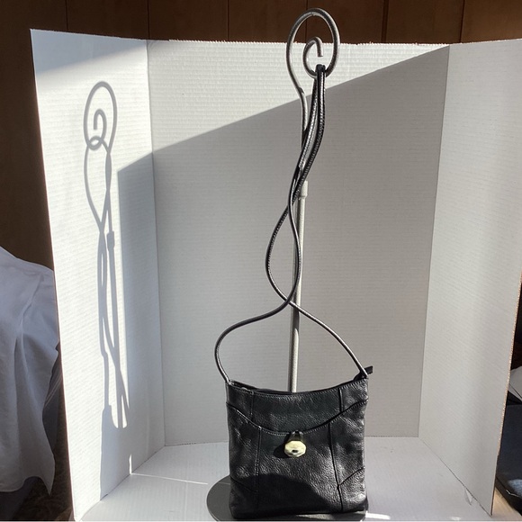 J Jill Black Leather Crossbody with real stone enclosure. - Picture 1 of 7